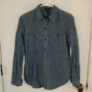 LRL Ralph Lauren denim chambray long sleeve button down shirt Size Small